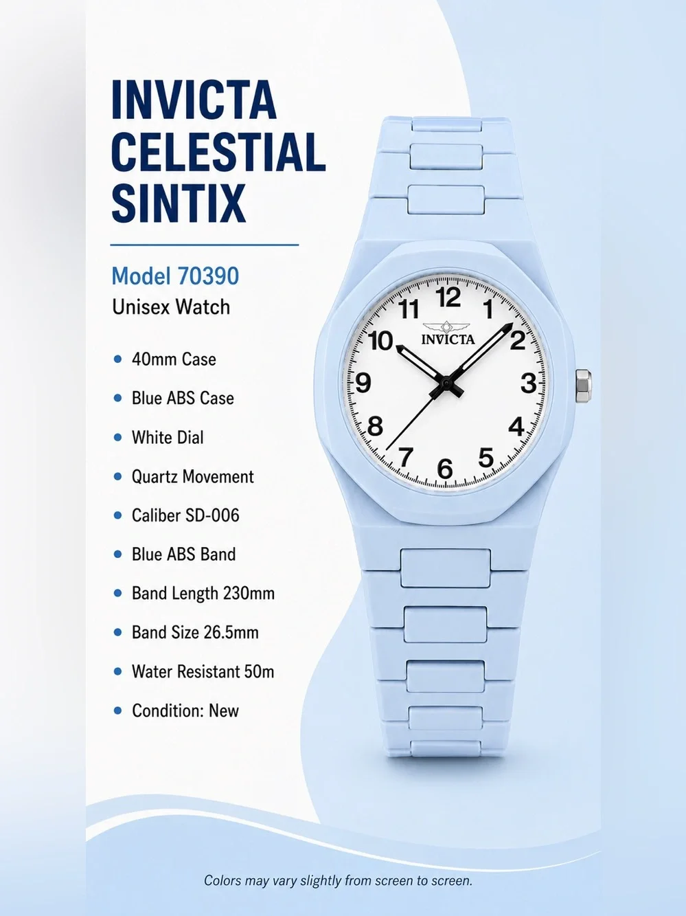 Invicta Celestial Sintix 70390 Unisex 40mm Blue Quartz Watch NIB